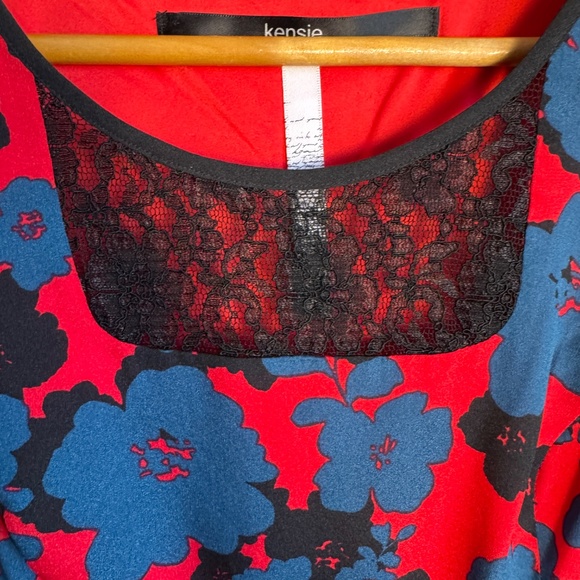 Kensie Sleeveless Fit and Flare Party Dress Lined Red Floral Small Babydoll - Picture 2 of 13